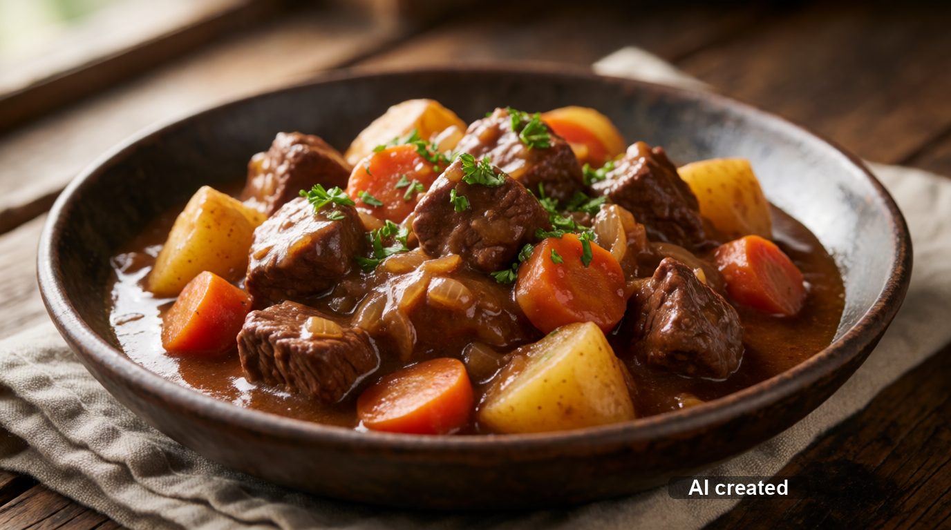 Rindergulasch mit Kartoffeln im Schnellkochtopf