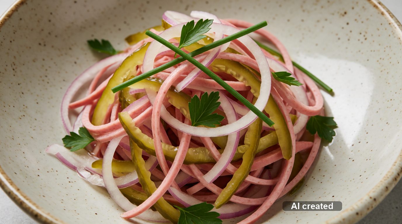 Wurstsalat mit würzigem Gurken-Dressing