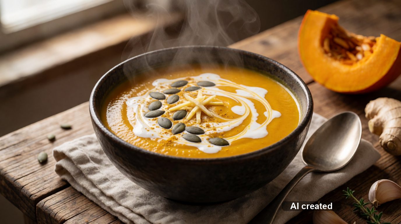 Vegane Kürbis-Kokossuppe mit Ingwer