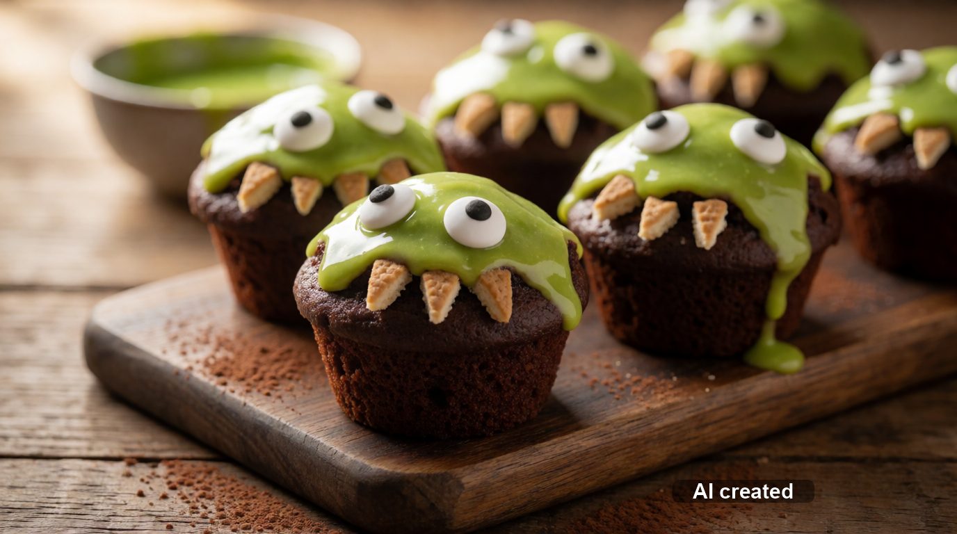 Monster-Muffins mit grünem Guss